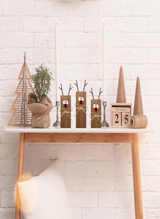 HRENCY 3Pcs Reindeer Table Signs Christmas Decorations Indoor Farmhouse Winter Decor Christmas Vintage Reindeer Blocks for Office Kitchen Home Decor - Image 4